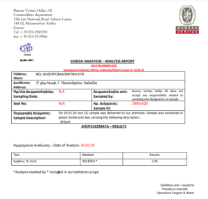 Αρχικό δείγμα πετρελαίου με θείο πριν την μείωση με ηλεκτρομαγνητικές συχνότητες. Αύξηση Ενεργειακής Απόδοσης